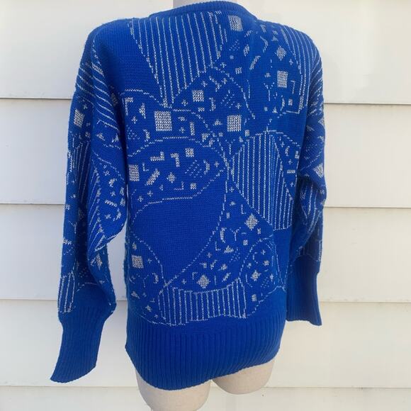 Vintage 90s blue abstract geometric sweater MEDIUM? - Picture 2 of 4